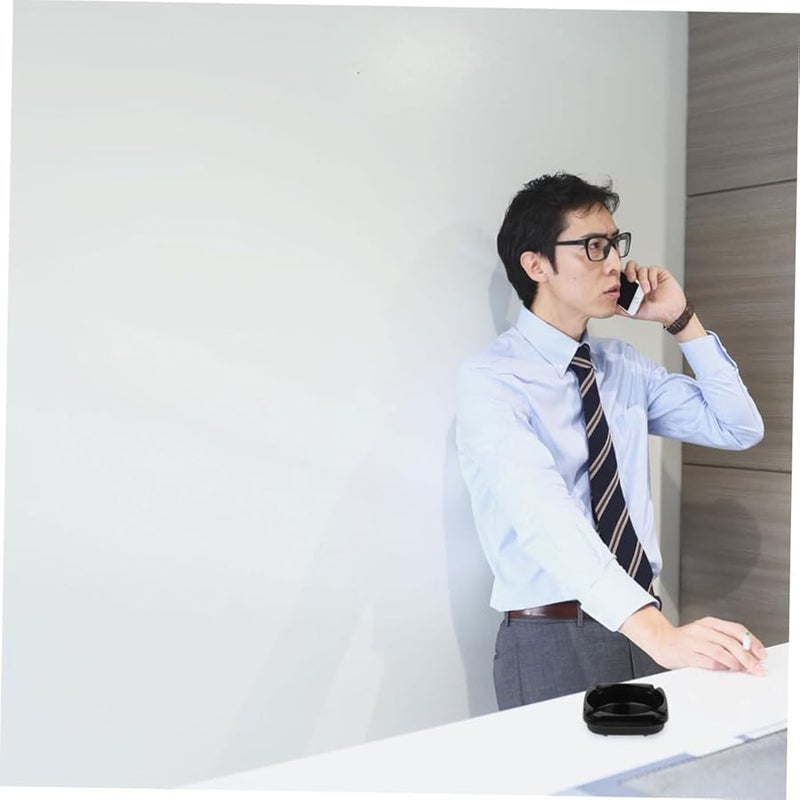 منفضة سجائر مربعة سوداء للاستخدام الداخلي والخارجي بتصميم بورسلين مقلد متين - Image 4